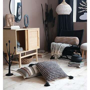 Bloomingville Decorative Terra-Cotta Lid and Driftwood Handle Container, 10" L x 10" W x 6" H, Black (AH2175)