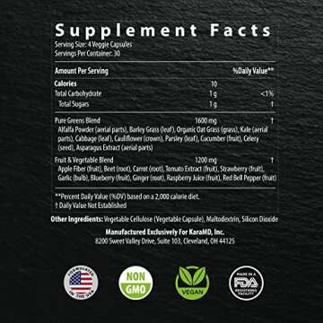 KaraMD Pure Nature | Greens, Fruits & Vegetables Whole Food Supplement | Vitamins, Fiber & Antioxida...