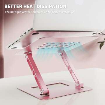 LETTON Colorful Adjustable Laptop Stand, Handy Laptop Riser, Aluminum Laptop Stand for Desk Foldable, Ergonomic Computer Notebook Stand Holder for MacBook Air Pro, Dell XPS, HP (9-15.6'') -Pink