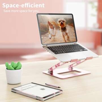 LETTON Colorful Adjustable Laptop Stand, Handy Laptop Riser, Aluminum Laptop Stand for Desk Foldable, Ergonomic Computer Notebook Stand Holder for MacBook Air Pro, Dell XPS, HP (9-15.6'') -Pink
