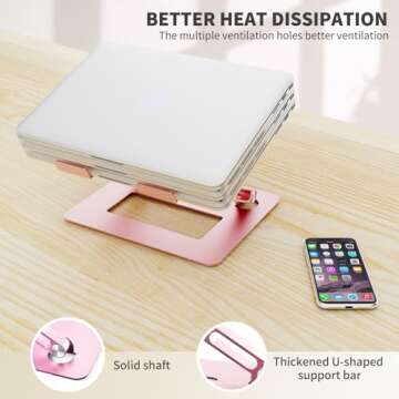 LETTON Colorful Adjustable Laptop Stand, Handy Laptop Riser, Aluminum Laptop Stand for Desk Foldable, Ergonomic Computer Notebook Stand Holder for MacBook Air Pro, Dell XPS, HP (9-15.6'') -Pink