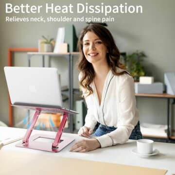 LETTON Colorful Adjustable Laptop Stand, Handy Laptop Riser, Aluminum Laptop Stand for Desk Foldable, Ergonomic Computer Notebook Stand Holder for MacBook Air Pro, Dell XPS, HP (9-15.6'') -Pink