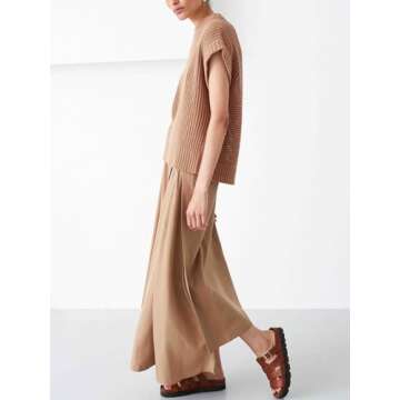 YKR Cap Sleeve Sweater Vest for Women Crew Neck Short Sleeve Sweater Oversized Knit Ribbed Pullover Tank Tops Apricot