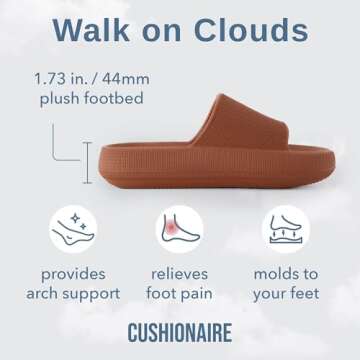 CUSHIONAIRE Feather Slides – Comfortable Cloud Cushion House Slippers for Women, Indoor Outdoor EVA Foam Foot Spa Shower Shoes, Non-Slip Arch Support, ORANGE 9
