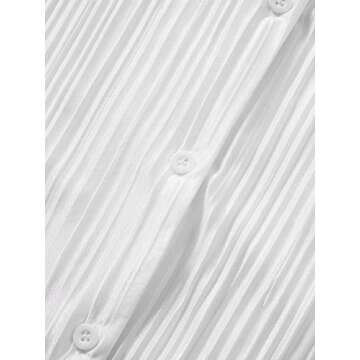 Vohawsa Womens 2 Piece Pants Outfits Pleated Casual Long Sleeve Button Down Shirts High Waist Long Pants Wide Leg Pants Sets (White , M )