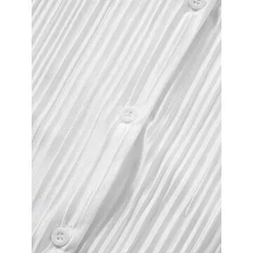 Vohawsa Womens 2 Piece Pants Outfits Pleated Casual Long Sleeve Button Down Shirts High Waist Long Pants Wide Leg Pants Sets (White , M )