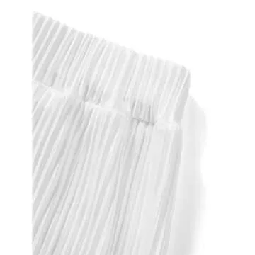 Vohawsa Womens 2 Piece Pants Outfits Pleated Casual Long Sleeve Button Down Shirts High Waist Long Pants Wide Leg Pants Sets (White , M )