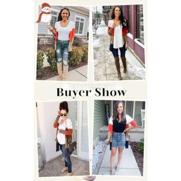 ECOWISH Cardigan Sweaters for Women Lightweight Fall Color Block Striped Long Sleeve Open Front Cozy Knitted Coats Outwear Small Stripe