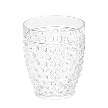 Amazon Basics Tritan Hobnail Texture Double Old Fashioned Glasses, Clear, 13-Ounce, Set of 4(Plastic Material)