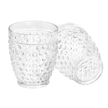 Amazon Basics Tritan Hobnail Texture Double Old Fashioned Glasses, Clear, 13-Ounce, Set of 4(Plastic Material)