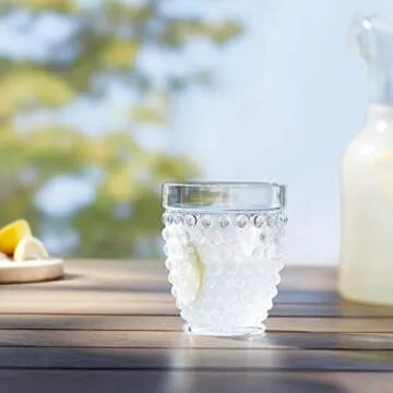 Amazon Basics Tritan Hobnail Texture Double Old Fashioned Glasses, Clear, 13-Ounce, Set of 4(Plastic Material)