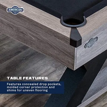 American Legend Kirkwood 90” Billiard Table with Rustic Finish, K-Shaped Legs and Black Cloth, Brown