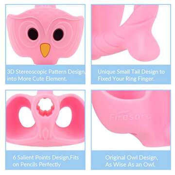 Firesara Pencil Grips, Original Owl Pencil Grips for Kids Handwriting Ergonomic 3 Fingers Sets Aid for Trainer Handwriting Posture Correction, Assorted Pencil Grips for Righties and Lefties (3Pcs)
