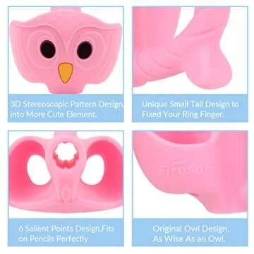 Firesara Pencil Grips, Original Owl Pencil Grips for Kids Handwriting Ergonomic 3 Fingers Sets Aid for Trainer Handwriting Posture Correction, Assorted Pencil Grips for Righties and Lefties (3Pcs)