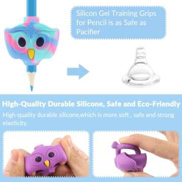 Firesara Pencil Grips, Original Owl Pencil Grips for Kids Handwriting Ergonomic 3 Fingers Sets Aid for Trainer Handwriting Posture Correction, Assorted Pencil Grips for Righties and Lefties (3Pcs)