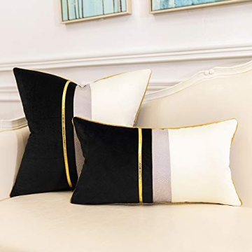 Avigers Premium Black White Gold Velvet Cushion Cover 22x22