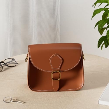 Crossbody Saddle Light Brown Camel Vegan Leather Bag Small Retro Satchel For Women Vintage Simple Handbag Faux Leather Casual Purse