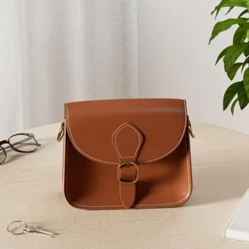 Crossbody Saddle Light Brown Camel Vegan Leather Bag Small Retro Satchel For Women Vintage Simple Handbag Faux Leather Casual Purse