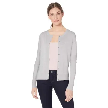 Amazon Essentials Lightweight Plus Size Crewneck Cardigan - Light Grey