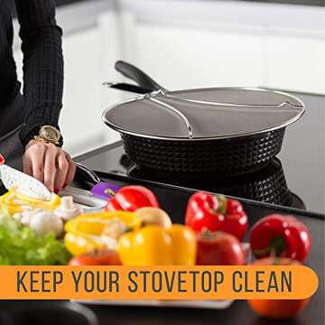 U.S. Kitchen Supply 13", 11.5", 9.5" Stainless Steel Fine Mesh Splatter Screen with Resting Feet Set, Black Comfort Grip Handles - Use on Boiling Pots, Frying Pans - Grease Oil Guard, Safe Cooking Lid