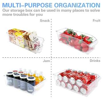 Refrigerator Organizer Bins, HERKKA 10 Pack Clear Plastic Food Organizers with Handles for Freezer, Cabinet, Countertops, Fridge, Kitchen Pantry Organization and Storage, BPA Free