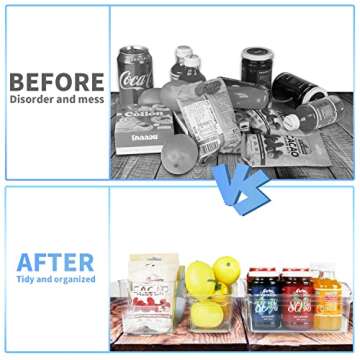 Refrigerator Organizer Bins, HERKKA 10 Pack Clear Plastic Food Organizers with Handles for Freezer, Cabinet, Countertops, Fridge, Kitchen Pantry Organization and Storage, BPA Free