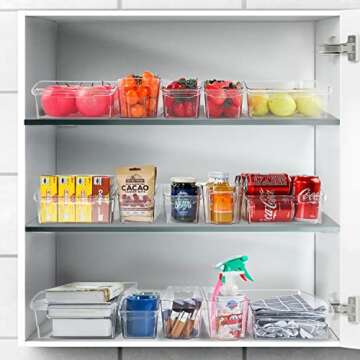 Refrigerator Organizer Bins, HERKKA 10 Pack Clear Plastic Food Organizers with Handles for Freezer, Cabinet, Countertops, Fridge, Kitchen Pantry Organization and Storage, BPA Free
