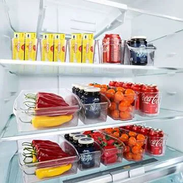 Refrigerator Organizer Bins, HERKKA 10 Pack Clear Plastic Food Organizers with Handles for Freezer, Cabinet, Countertops, Fridge, Kitchen Pantry Organization and Storage, BPA Free