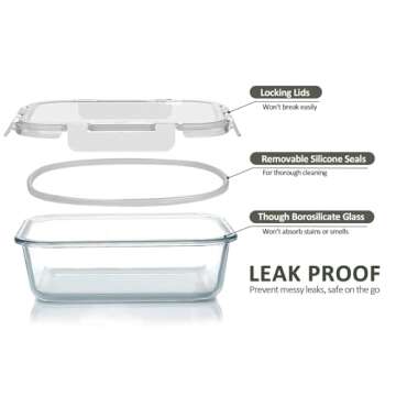 5-Pack Glass Meal Prep Containers with Locking Lids