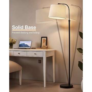 Oneach 62" Arch Floor Lamp for Living Room LED Tall Standing Light with Hanging Lamp Shade Modern Pole Lamp for Bedroom Office Study Room Kids Room