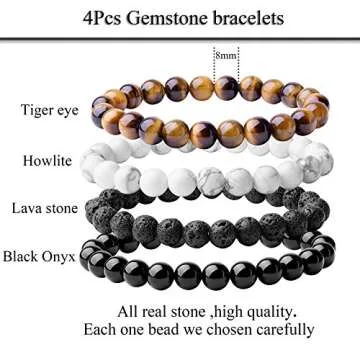 WRCXSTONE Natural 8mm Gorgeous Semi-Precious Gemstones Healing Crystal Stretch Beaded Bracelet Unisex (4 Pieces A Set(4 Colors))