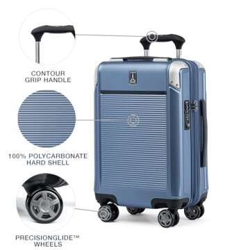 Travelpro Platinum Elite Hardside Expandable Carry on Luggage, 8 Wheel Spinner, TSA Lock, Hard Shell Polycarbonate Suitcase, Dark Sky Blue, Compact Carry On 20-Inch