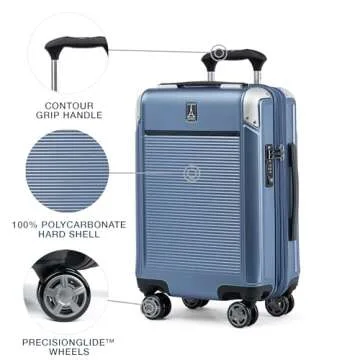Travelpro Platinum Elite Hardside Expandable Carry on Luggage, 8 Wheel Spinner, TSA Lock, Hard Shell Polycarbonate Suitcase, Dark Sky Blue, Compact Carry On 20-Inch