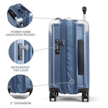 Travelpro Platinum Elite Hardside Expandable Carry on Luggage, 8 Wheel Spinner, TSA Lock, Hard Shell Polycarbonate Suitcase, Dark Sky Blue, Compact Carry On 20-Inch