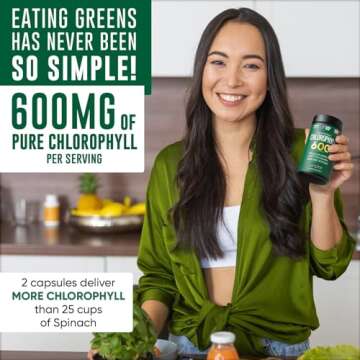 Chlorophyll Capsules 600 mg - Natural Chlorophyll Pills for Women & Men - Highly BioAvailable Chloro...