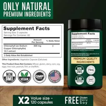 Chlorophyll Capsules 600 mg - Natural Chlorophyll Pills for Women & Men - Highly BioAvailable Chlorophyll Supplement for Energy, Immunity, Skin + Internal Deodorant