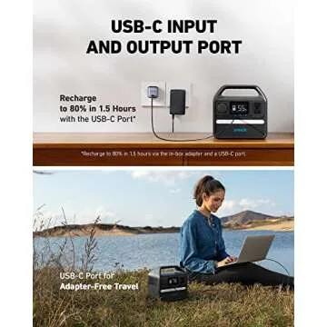 Anker 521 Portable Power Station Upgraded with LiFePO4 Battery, 256Wh 6-Port PowerHouse, 300W (Peak 600W) Solar Generator (Solar Panel Optional), 2 AC Outlets, 60W USB-C PD Output, Outdoor Generator (Renewed)