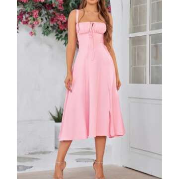 Wedding Guest Dresses for Women Midi Corset Lace Up A Line Dress Solid Flowy Slit Going Out Sundress...