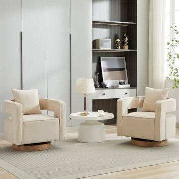 Chifee & Vingol 29.1" Linen Modern Swivel Accent Barrel Chair Set of 2 with Solid Wood Base, Beige