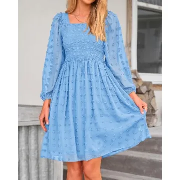 BTFBM Women Square Neck Smocked Dresses for Summer