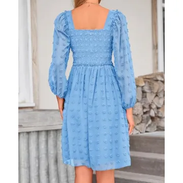 BTFBM Women Square Neck Smocked Dresses for Summer