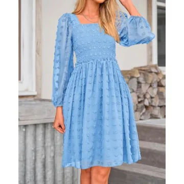 BTFBM Women Square Neck Smocked Dresses for Summer