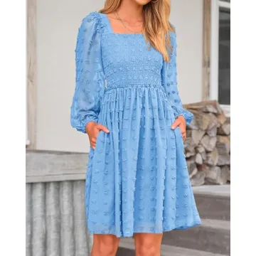 BTFBM Women Square Neck Smocked Dresses for Summer