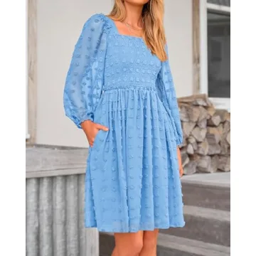 BTFBM Women Square Neck Smocked Dresses for Summer