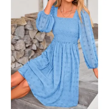 BTFBM Women Square Neck Smocked Dresses for Summer