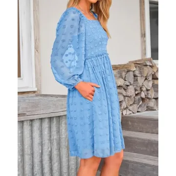 BTFBM Women Square Neck Smocked Dresses for Summer