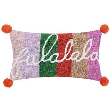 Peking Handicraft Falala with Pom Pom Hook Pillow, 16-inch Length, Wool, Poly Velvet, Christmas, Home Décor, Holiday Tradition
