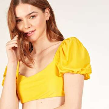 Women's High Waisted Bandeau Bikini Set,Swimwear Fashion Puff Sleeve Swimwear Set Two Piece Swimsuit Sexy Bathing Suits (Small, Q3)