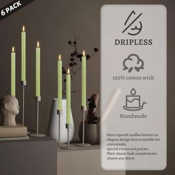 Grass Green Dripless Taper Candles for Home Decoration