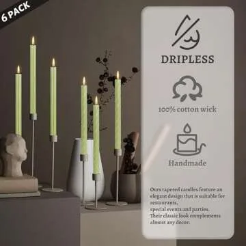 Grass Green Dripless Taper Candles for Home Decoration